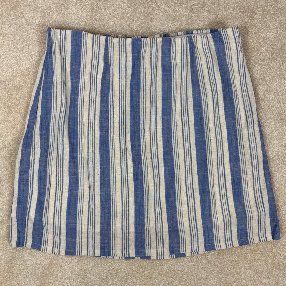 Torrid Blue Natural Striped Linen Blend Mini Skirt High Waist Plus Size 1 1X NEW